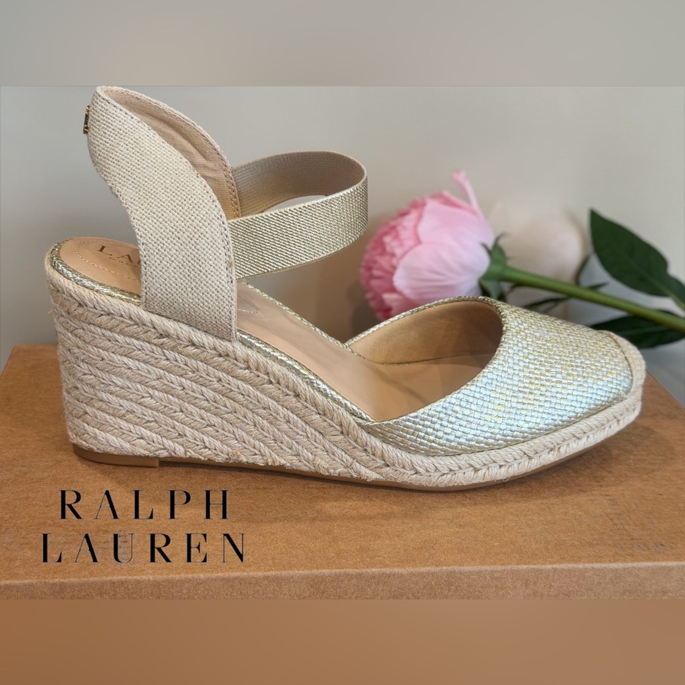 Lauren Ralph Lauren size 9.5 Pearl Espadrille Wedge Pumps BRAND NEW IN BOX! - Picture 2 of 12